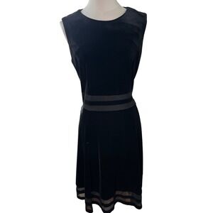 Calvin Klein Black Velvet Mesh A-Line Cocktail‎ Party Dress Size 10